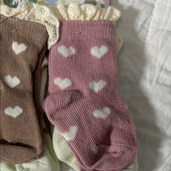Little Me Heart Pattern Baby Socks - Pink, Brown, Cream - Picture 7 of 13